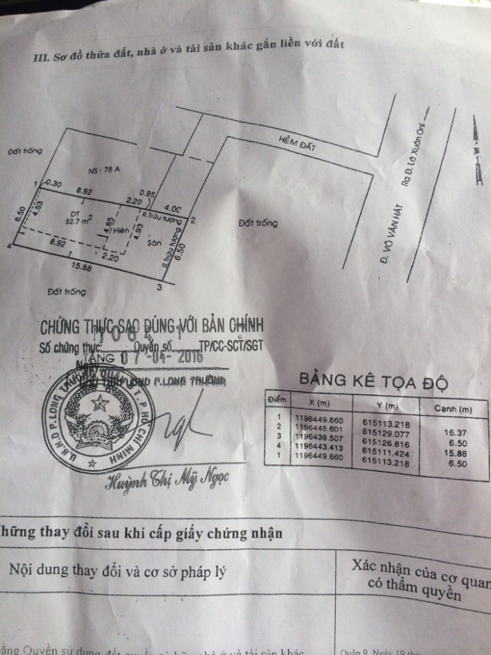 Nhà cấp 4 DT: 104m2 đường Võ Văn Hát,Long trường,q9