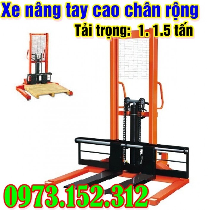 Xe nâng tay cao, xe nâng tay cao chân rộng 1.4m, giá rẻ