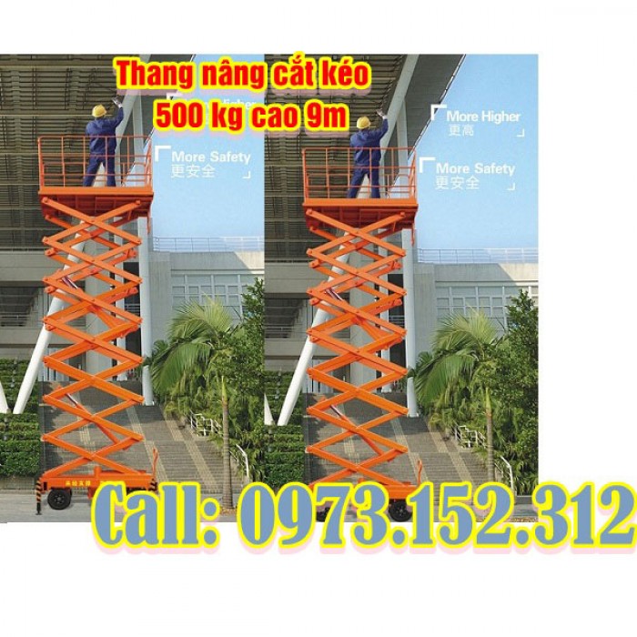 Xe nâng người cắt kéo, thang nâng người bán tự hành cao 9m, giá rẻ