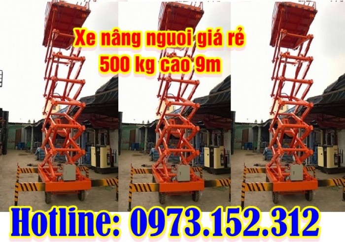 Xe nâng người cắt kéo, thang nâng người bán tự hành cao 9m, giá rẻ