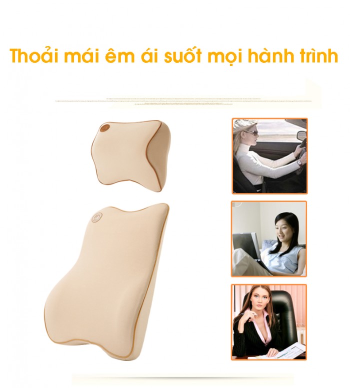 Bộ gối cao su non tựa lưng, gối đầu trên ô tô