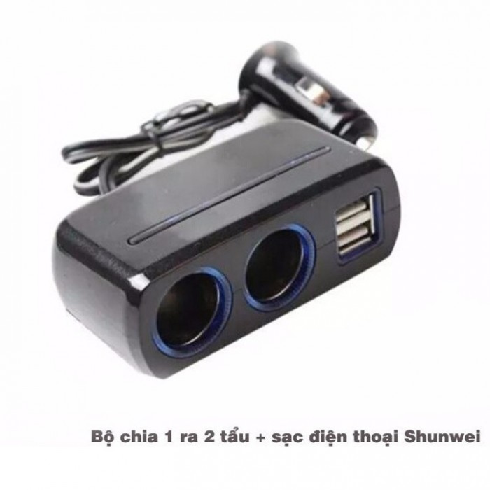 Bộ chia tẩu sạc Shunwei 1 ra 2 tẩu kèm 2 cổng sạc USB