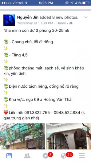 Cho thuê phòng Hoàng Văn Thái - TX - Hà Nội