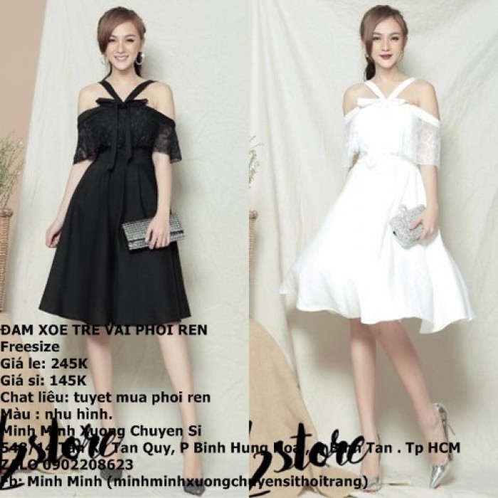 23/V004/XL/02/VÁY XÒE, TAY HẾN, REN, BE NHẠT Zen Fashion