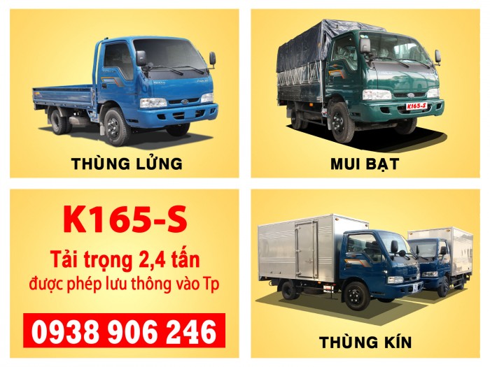 XE TẢI KIA THACO K165s tải trọng 2T4 được phép lưu thông vào tp