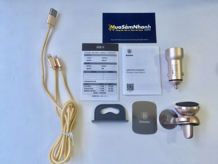 Combo sạc oto Baseus 02 USB + Đế hít điện thoại + Cáp sạc 2 đầu cùng lúc cho Android và iOS - MSN388074