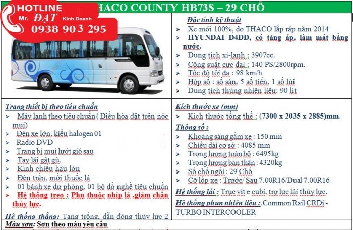 Xe Thaco county 29 chỗ thân dài 7m3