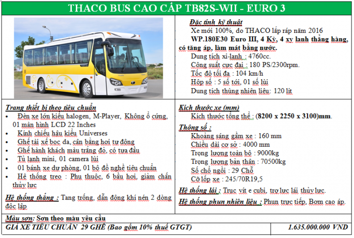 Giá xe 29 chỗ Trường Hải, xe 29 chỗ Thaco Town TB82S thân dài 8 2m