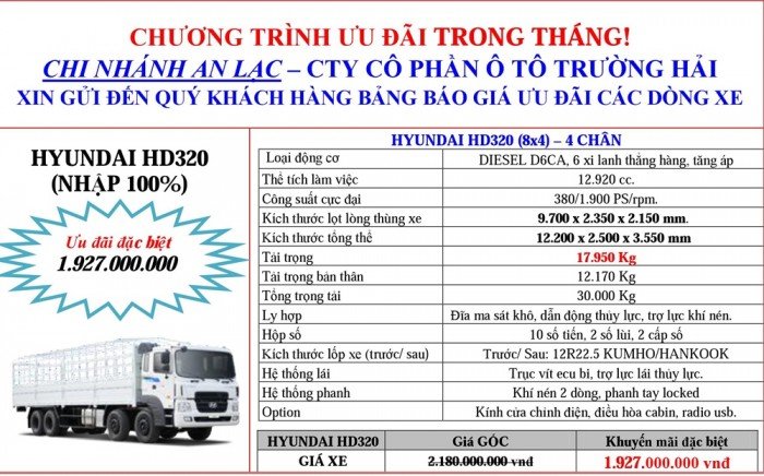 Giá Đầu kéo, tải nặng Hyundai, Auman, Thaco đời 2017, 2016, 2015. Giá ưu đãi