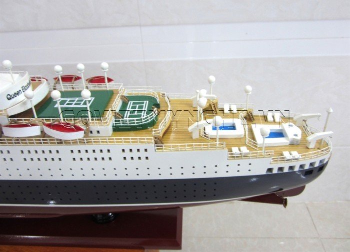 Mô Hình Gỗ Du Thuyền Queen Elizabeth 2 80cm (Sơn), Dài 80 x Rộng 13 x Cao 27(cm), Giá - 2.450.000₫.