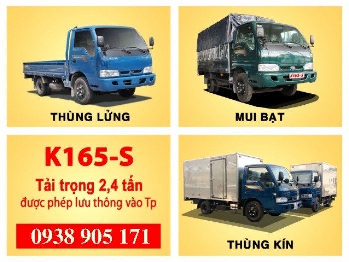 Xe tải Kia K165s tải trọng cao 2400KG, xe mới đời 2017 chạy vào được thành phố