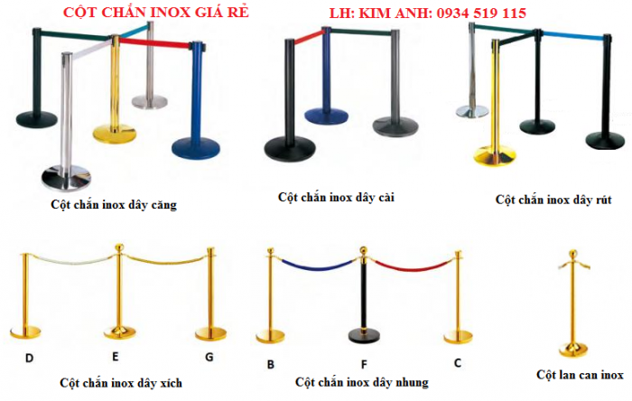 Cột chắn inox giá rẻ dây chùng, dây nhung, dây xích, dây rút, dây ...