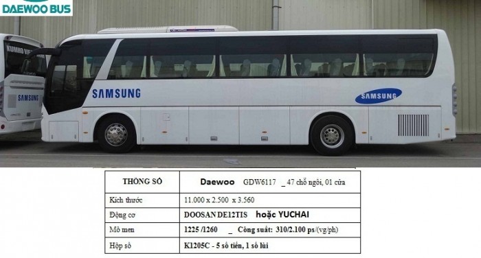 Xe Daewoo động cơ Doosan 47 ghế – Daewoo Miền Nam nhập khẩu