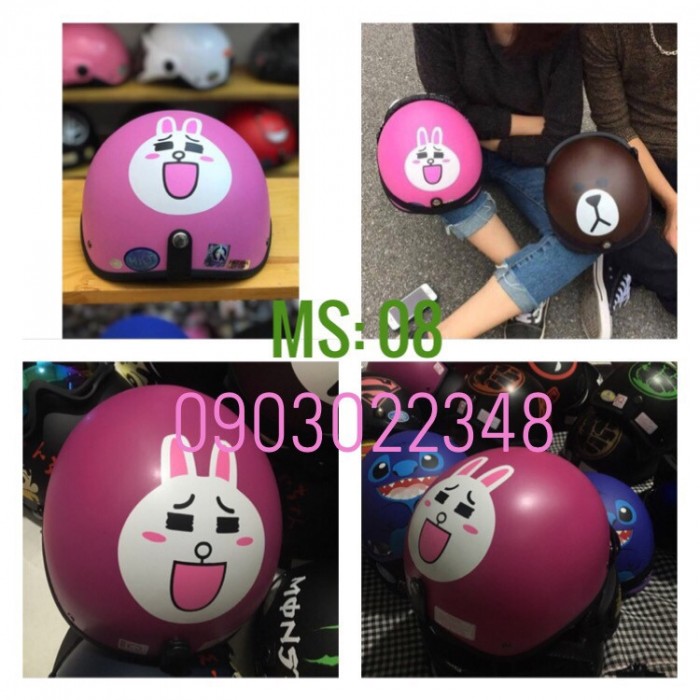 Nón 1/2 đầu đi phượt thời trang MS8 biểu tượng thỏ cony hồng