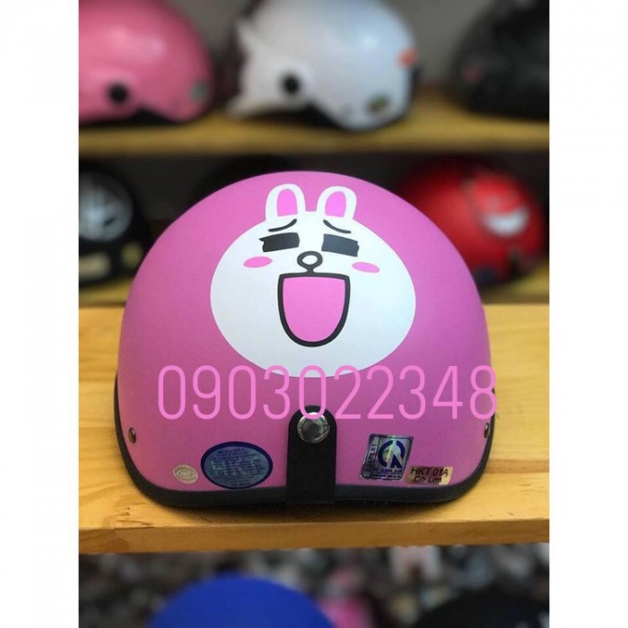 Nón 1/2 đầu đi phượt thời trang MS8 biểu tượng thỏ cony hồng