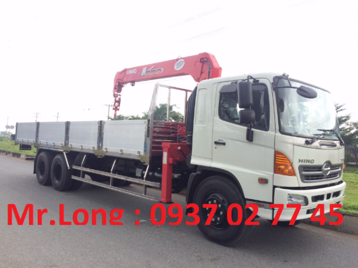 Xe HINO 3 chân dài găn cẩu, xe 3 giò HINO dài gắn cẩu, HINO FL tải cẩu 15 tấn , xe cẩu 15 tấn HINO , xe HINO FL8JTSL gắn cẩu UNIC
