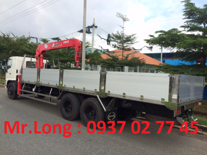 Xe HINO 3 chân dài găn cẩu, xe 3 giò HINO dài gắn cẩu, HINO FL tải cẩu 15 tấn , xe cẩu 15 tấn HINO , xe HINO FL8JTSL gắn cẩu UNIC