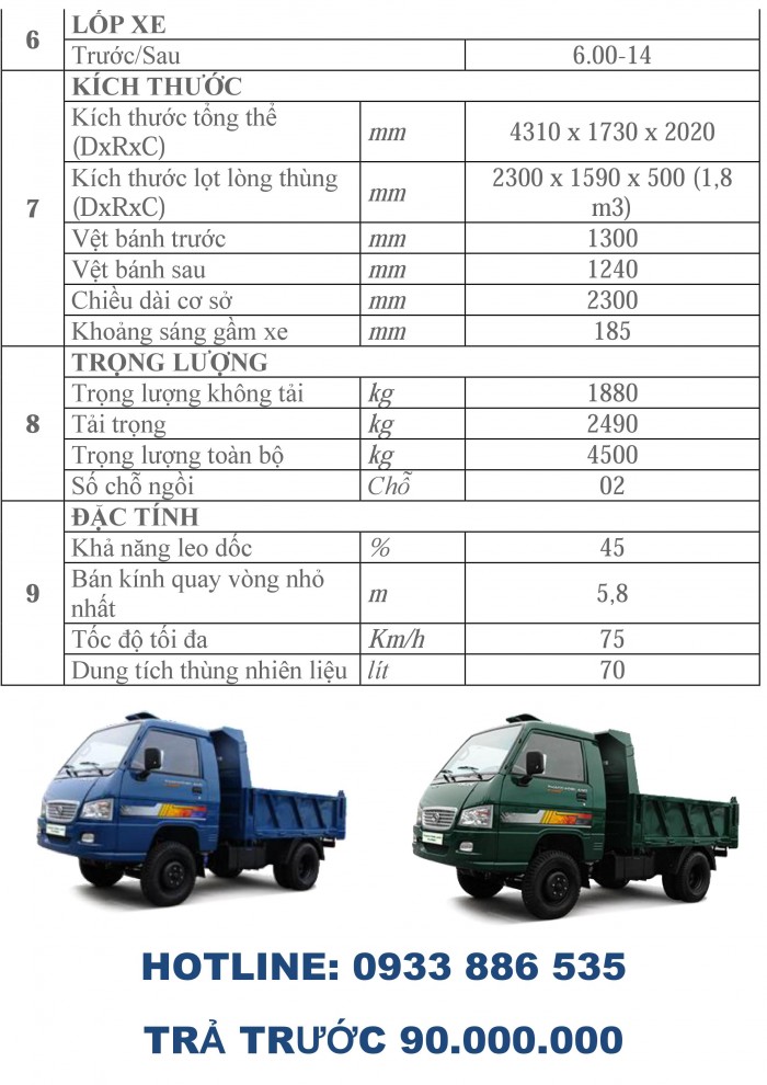 Xe ben 2t5, xe ben 2t5 thaco, giá xe ben 2t5 tốt nhất Tây Ninh