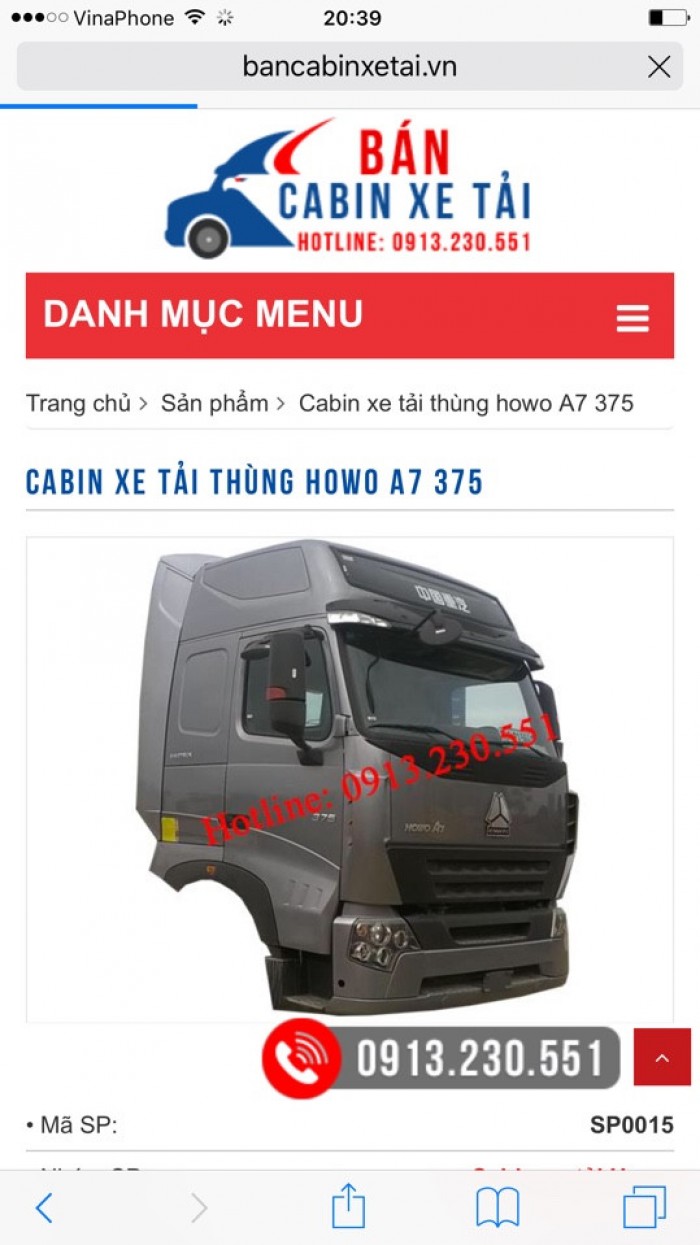 Bán cabin xe tải auman