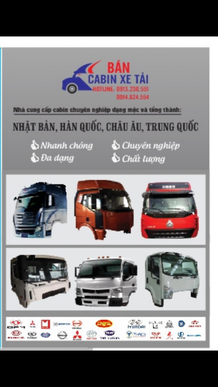 Bán cabin xe tải Nhật, hàn, trung quốc.