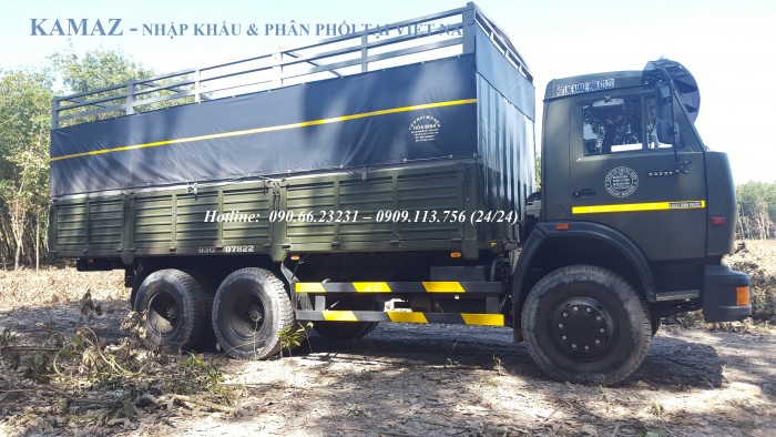 Bán xe tải thùng 3 chân Kamaz 53229 (6x4) tải trọng 15 tấn  màu xanh quân đội Nhập khẩu  [ Hỗ trợ trả góp]