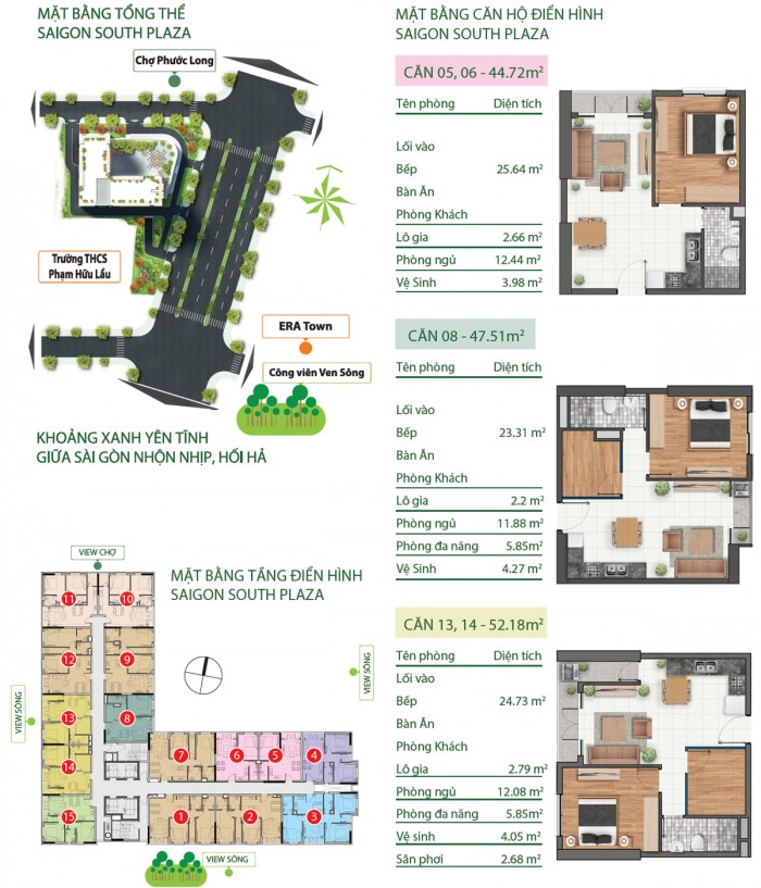 Căn hộ giá rẻ Quận 7 nam Phú Mỹ Hưng 54m2 2 PN 3 mặt view sông