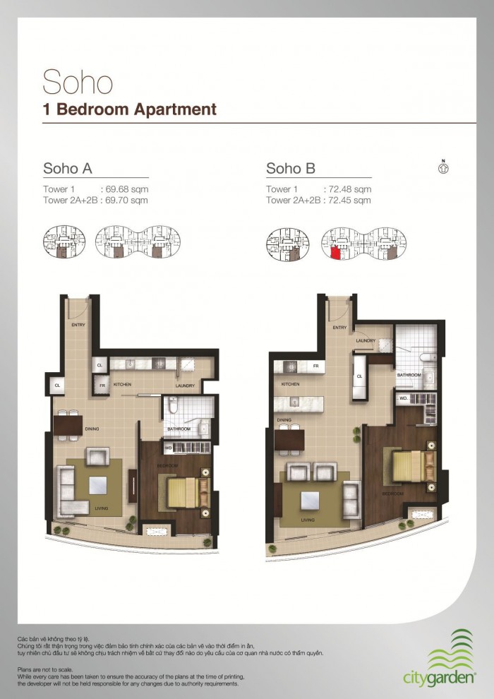 Bán căn hộ City Garden 1PN, 72,45m2, Giá 3.9 thương lượng ít