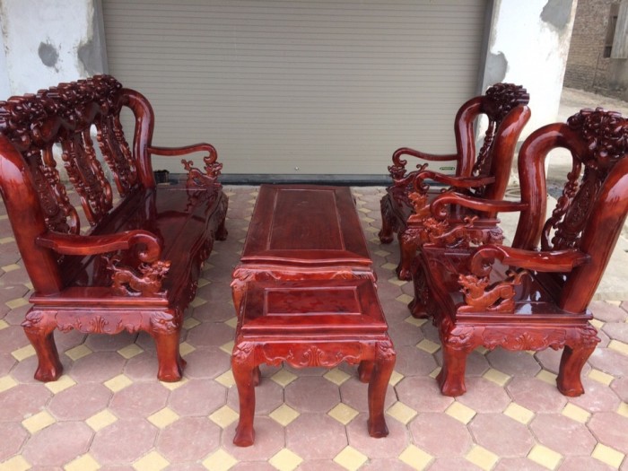 Bộ Bàn Ghế Minh Quốc Khảm Hoa Lá Tây Gỗ Xà Cừ Tay 12