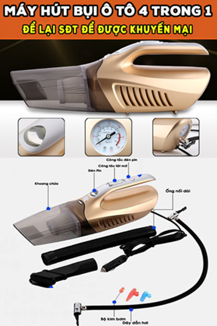 Máy hút bụi kèm bơm mini xe hơi siêu bền