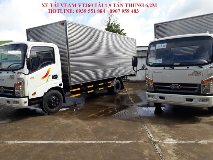 Xe tải veam vt260 tải 1,9 tấn thùng 6,2m