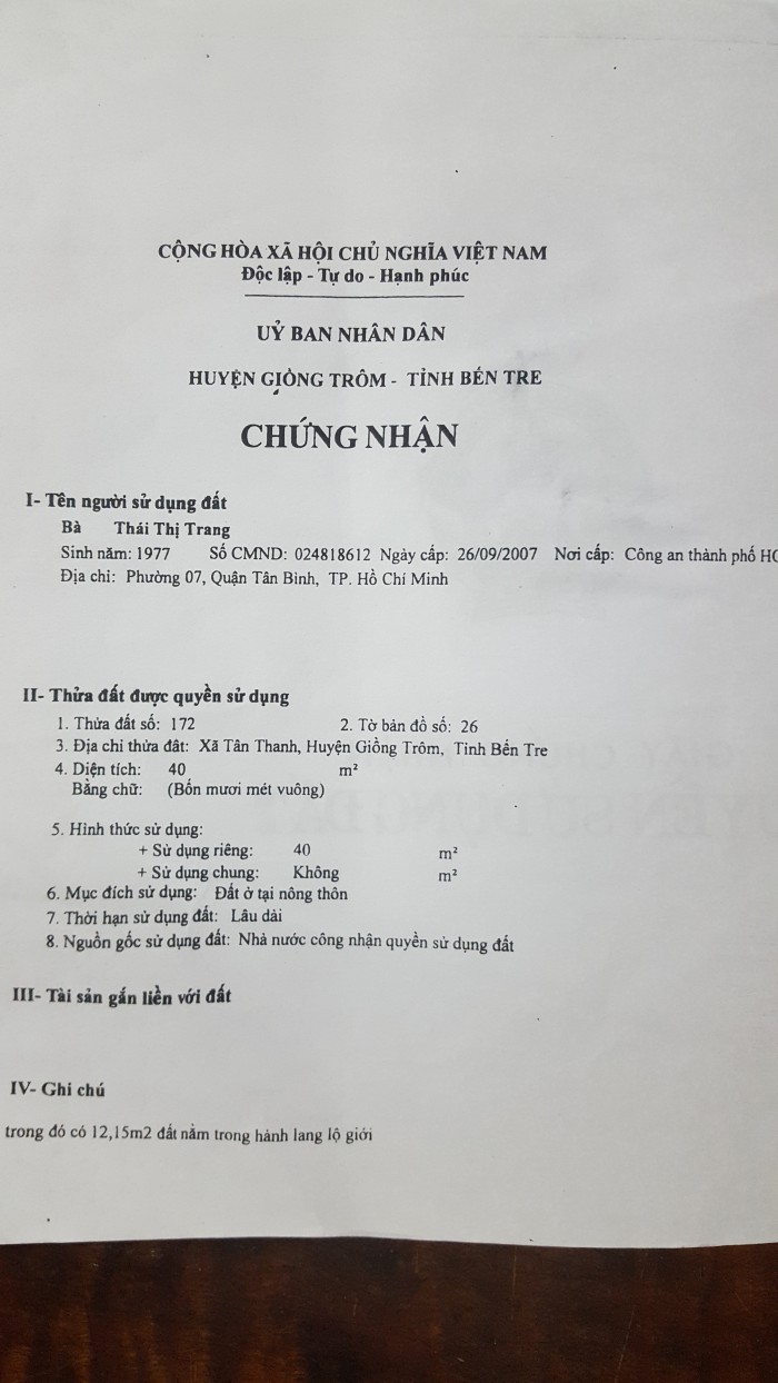 Cần bán gấp đất mặt tiền