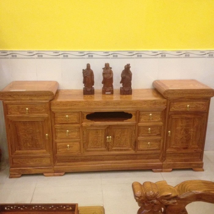 Tủ tivi gỗ tự nhiên 3 cục liền-TTV19