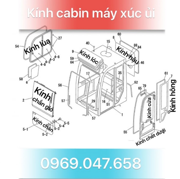 Kính máy xúc - Kính máy ủi - Kính xe công trình