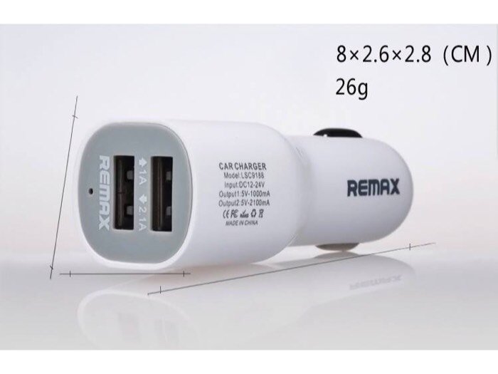 Cốc sạc xe hơi 2 cổng USB Remax