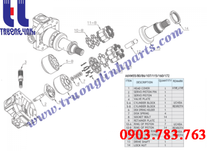 Phụ kiện ruột bơm thủy lực A6VM Serie Rexroth-Uchida
