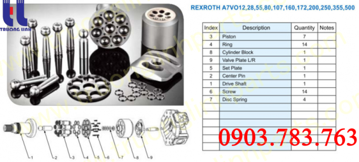 Phụ kiện ruột bơm thủy lực A7VO28 Rexroth-Uchida