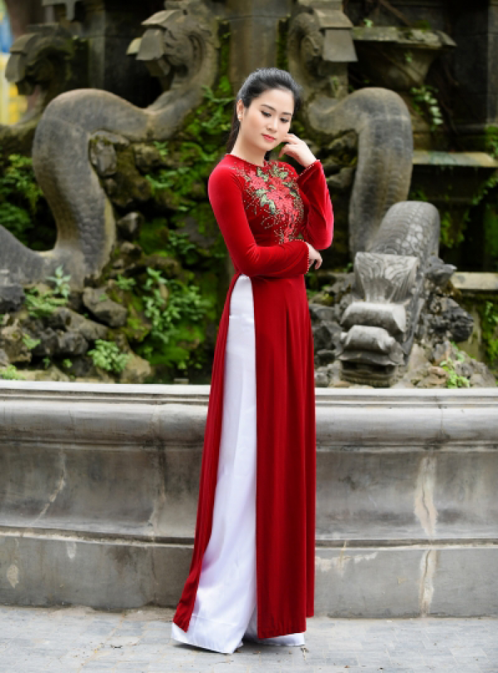Áo Dài Trung Niên Màu Đỏ Thêu Hoa Lá Xan Mới 100%, Giá: 580.000Đ, Gọi: 039  650 7614, Quận Tân Bình - Hồ Chí Minh, Id-76450F00