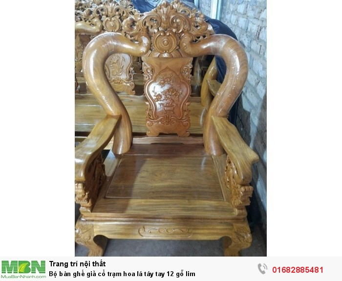 Bộ bàn ghế giả cổ hoa lá tây gỗ lim8