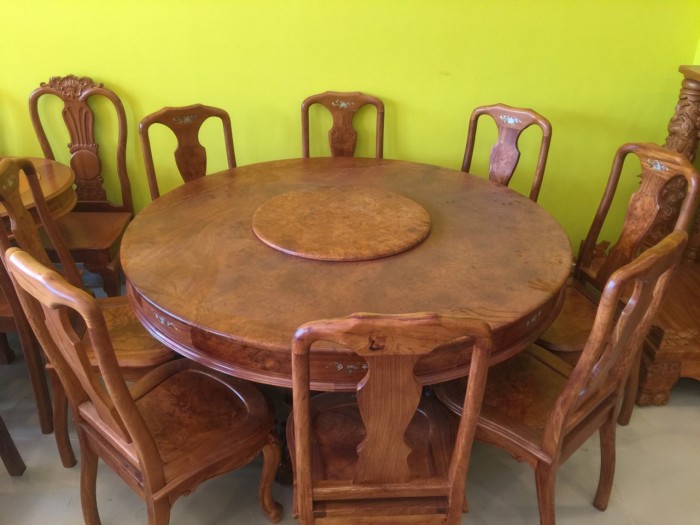Bộ bàn ăn tròn 8 ghế gỗ hương mặt nu gõ đỏ- BBA49 Mới 100%, giá ...