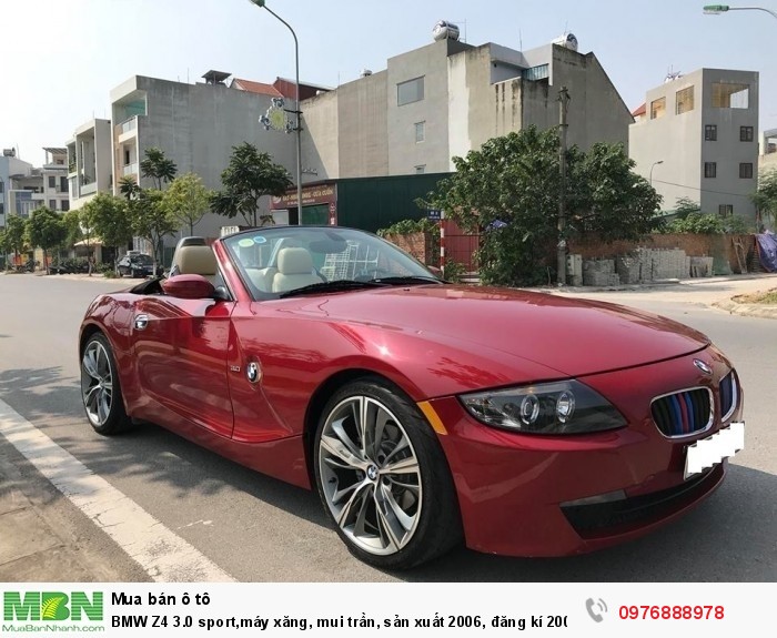 BMW Z4 3.0 sport,máy xăng, mui trần, sản xuất 2006, đăng kí 2009, màu đỏ