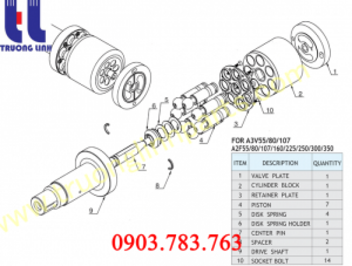 Ruột bơm thủy lực Piston A2F55 Rexroth-Uchida