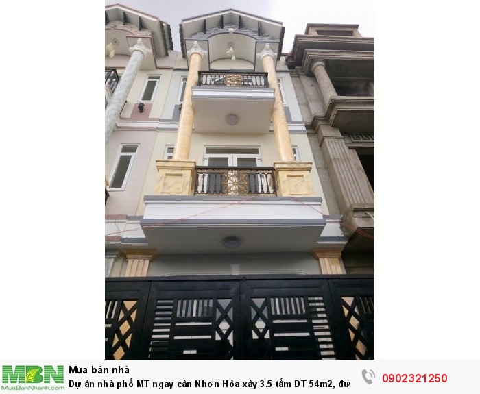 Dự án nhà phố MT ngay cân Nhơn Hòa xây 3.5 tấm DT 54m2, đường trước nhà 6m, tiện lợi mở văn phòng