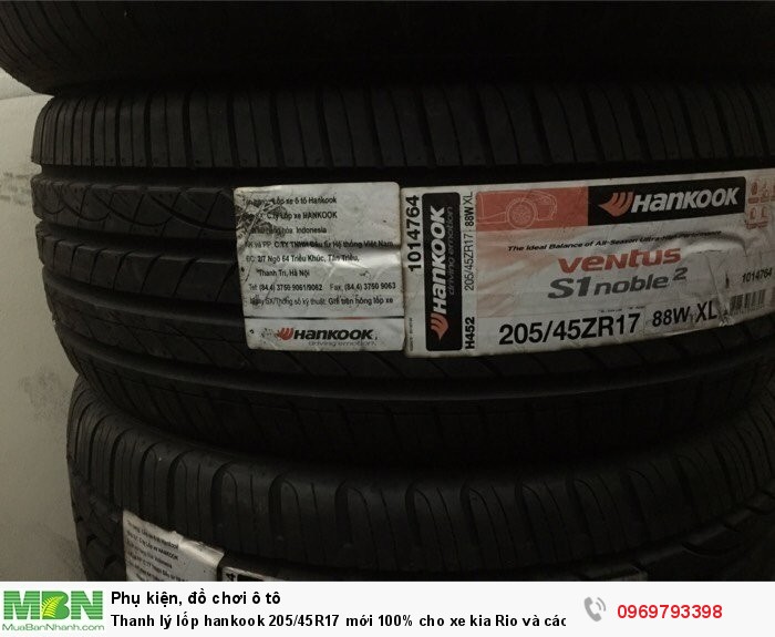 Thanh lý lốp hankook 205/45R17 mới 100% cho xe kia Rio và các xe cùng cỡ lốp