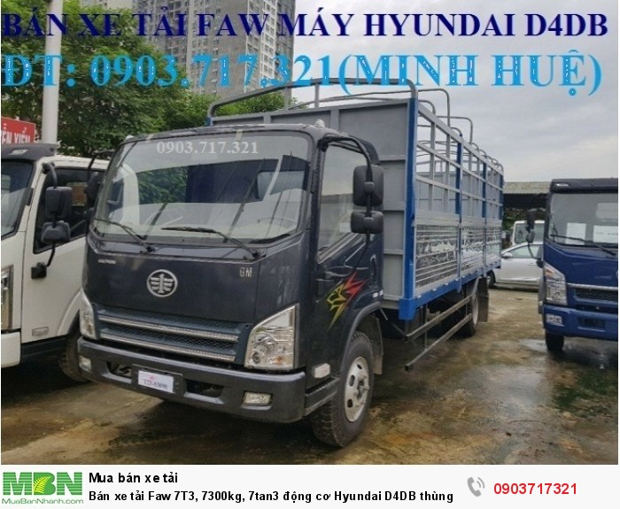 Bán xe tải Faw 7T3, 7300kg, 7tan3 động cơ Hyundai D4DB thùng dài 6m3 giá cạnh tranh.