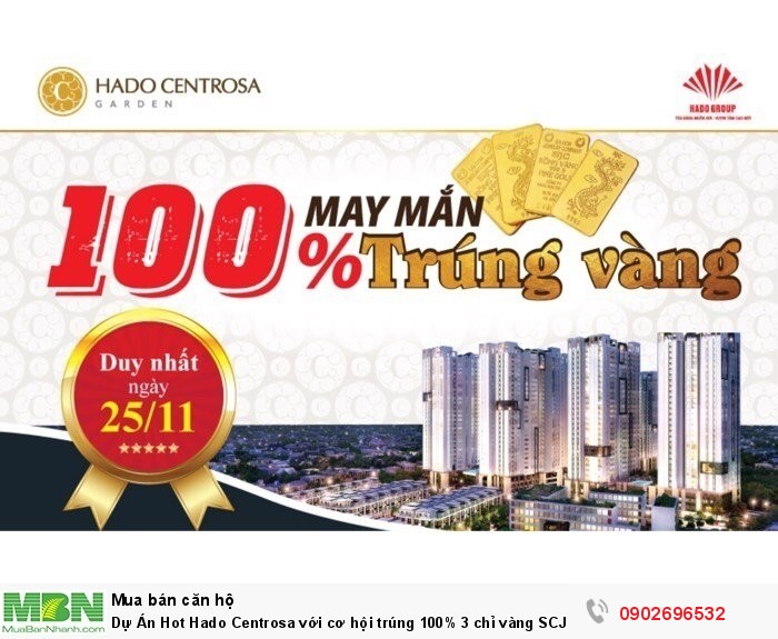 Dự Án Hot Hado Centrosa với cơ hội trúng 100% 3 chỉ vàng SCJ