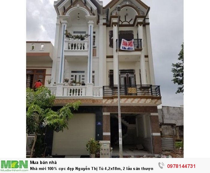 Nhà mới 100% cực đẹp Nguyễn Thị Tú 4,2x18m, 2 lầu sân thượng