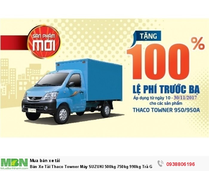 Bán Xe Tải Thaco Towner Máy SUZUKI 500kg 750kg 990kg Trả Góp Vũng Tàu