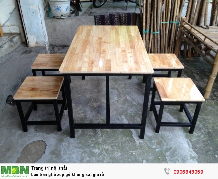 bán bàn ghế xếp gỗ khung sắt giá rẻ2