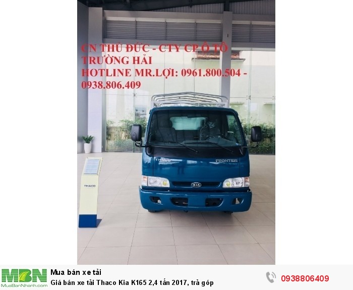 Giá bán xe tải Thaco Kia K165 2,4 tấn 2017, trả góp