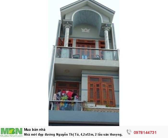Nhà mới đẹp đường Nguyễn Thị Tú, 4,2x12m, 2 lầu sân thượng, 1,62 tỷ